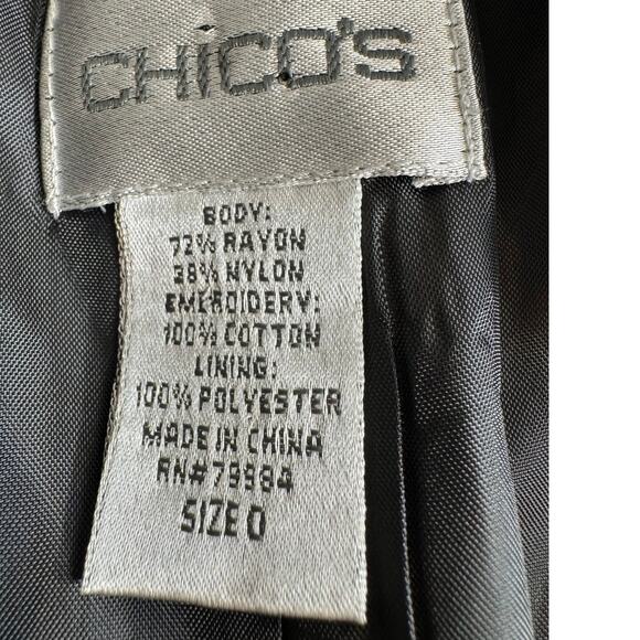 Chico's blazer black velvet with white embroidery lined lapel jacket Sz 0 US S - Picture 7 of 7
